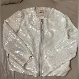 Eli Tahari Sequined Zip Front Bomber Dinner Jacket, Holiday, Size Large